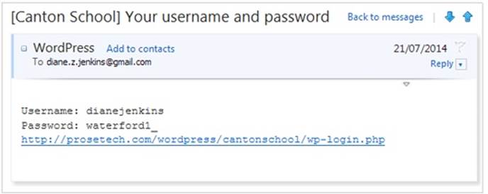 Here’s the message WordPress sends to newly registered guests if you select “Send this password to the new user by email.” Sadly, WordPress doesn’t let you add a custom welcome message or any extra information.
