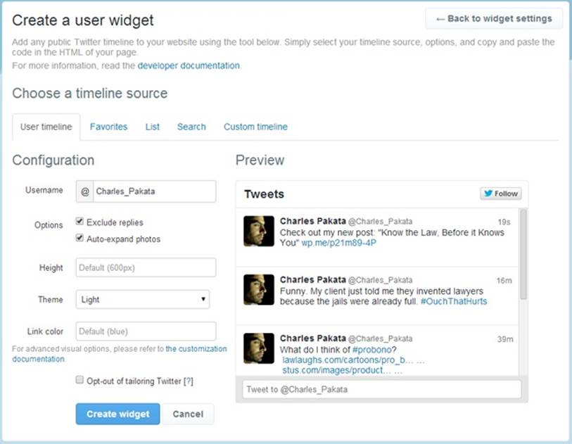As you configure your timeline (on the left), Twitter shows a preview of what it will look like (on the right).