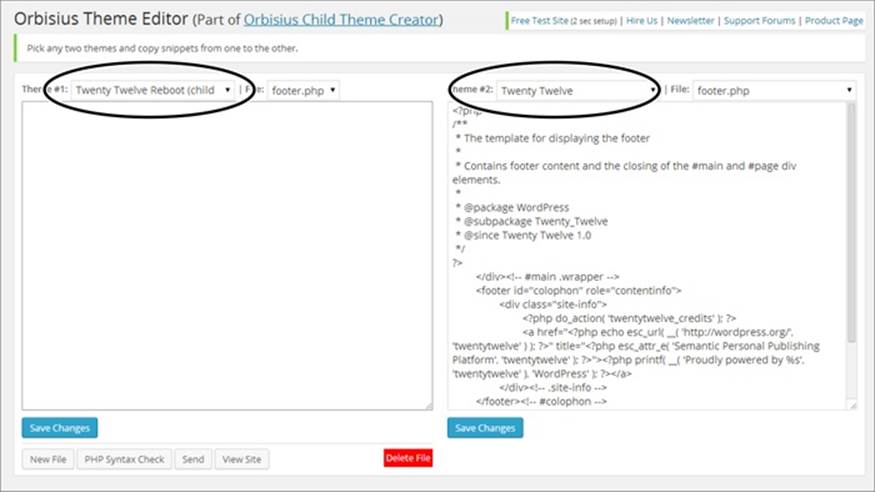 Using the Orbisius Theme Editor plug-in, you can compare any two themes by picking from the Theme #1 and Theme #2 lists. However, it makes the most sense to load up your current child theme on the left (which Orbisius does automatically) and choose the parent theme on the right.