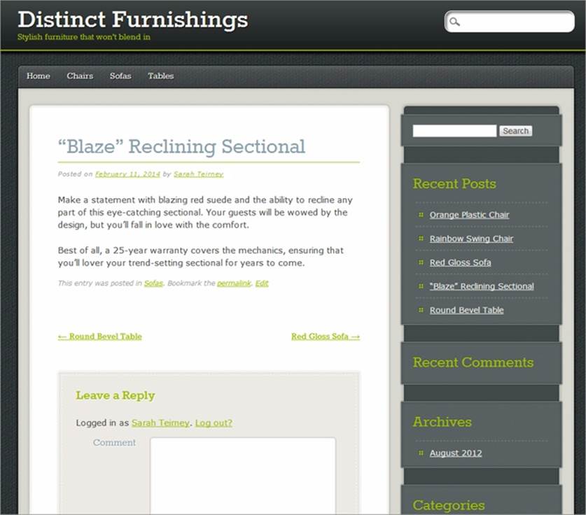 On close inspection, the product pages on the Distinct Furnishings site still look a lot like blog posts.