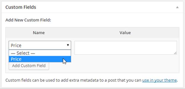 Once you add a custom field, WordPress makes it available to every other post. All you need to do is select it and fill in suitable values.