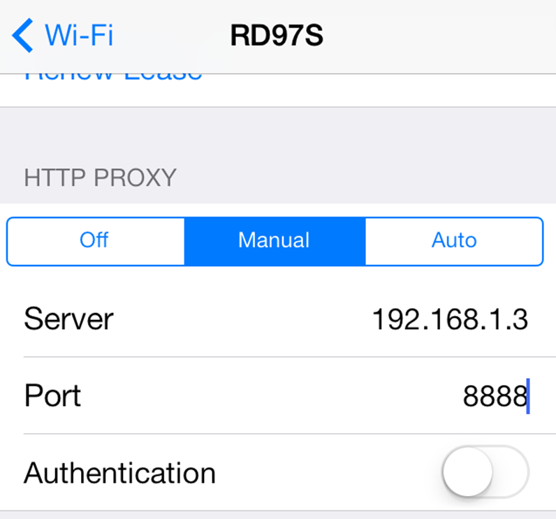 Sample Charles HTTP Proxy settings on iOS7