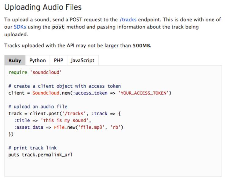 SoundCloud API Documentation - "Using the API"