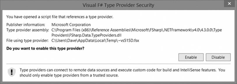 Type Provider Security dialog