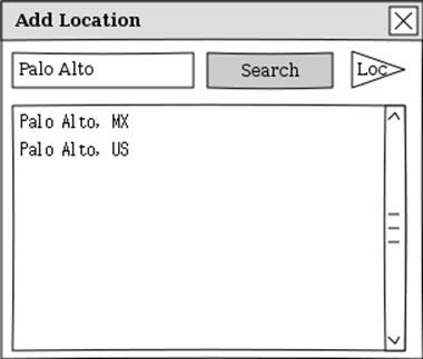 Mockup of  add location form