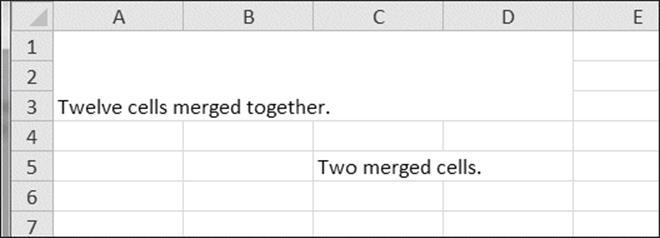 Merged cells in a spreadsheet