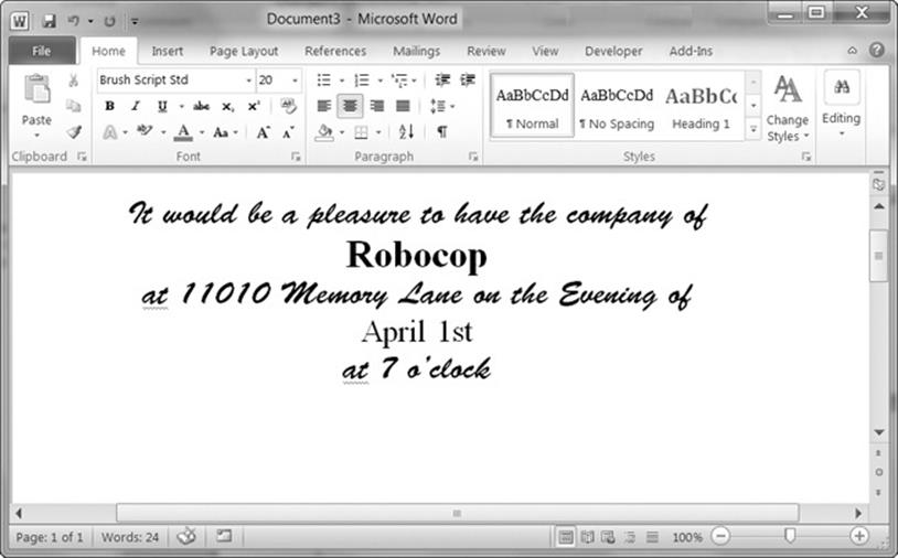 The Word document generated by your custom invite script
