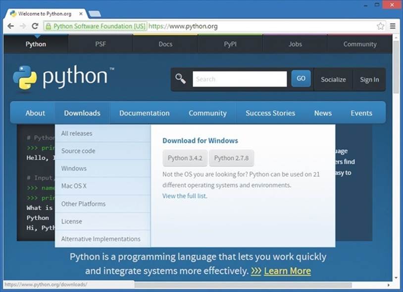 The Python website makes it easy to download Python.