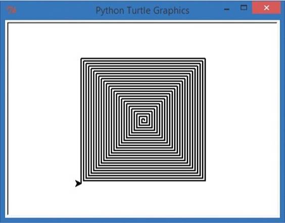 A hypnotic square spiral, created with the short program SquareSpiral1.py
