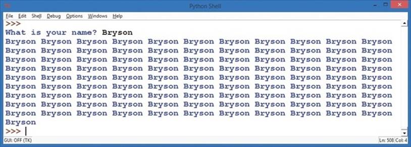 Python prints a screen full of my name when I run SayMyName.py.