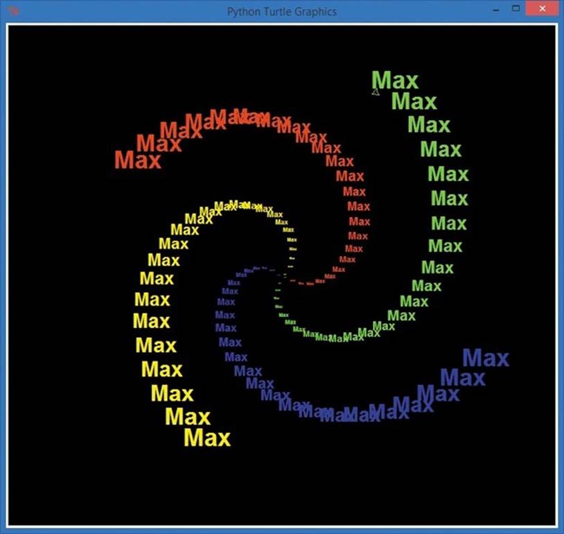 A colorful text spiral