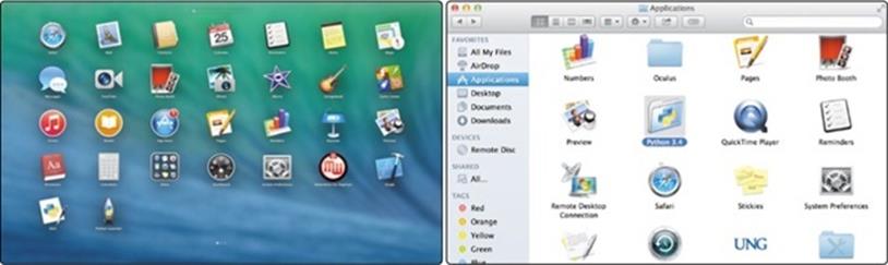 Open IDLE from Launchpad (left) or the Applications folder (right).