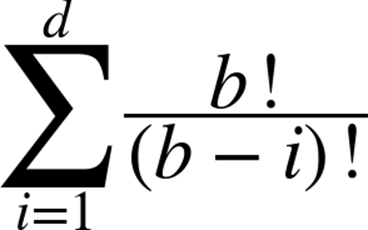sigma-summation Underscript i equals 1 Overscript d Endscripts StartFraction b factorial Over left-parenthesis b minus i right-parenthesis factorial EndFraction