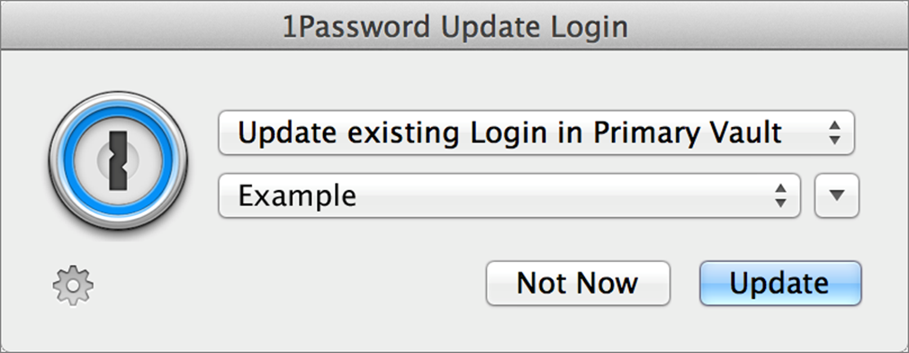**Figure 30:** The Update Login dialog looks a lot like the Save Login dialog, the main difference being the option selected in the top pop-up menu.