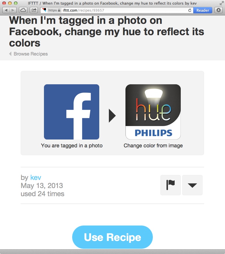 IFTTT recipe to change bulb colors from a tagged Facebook photo