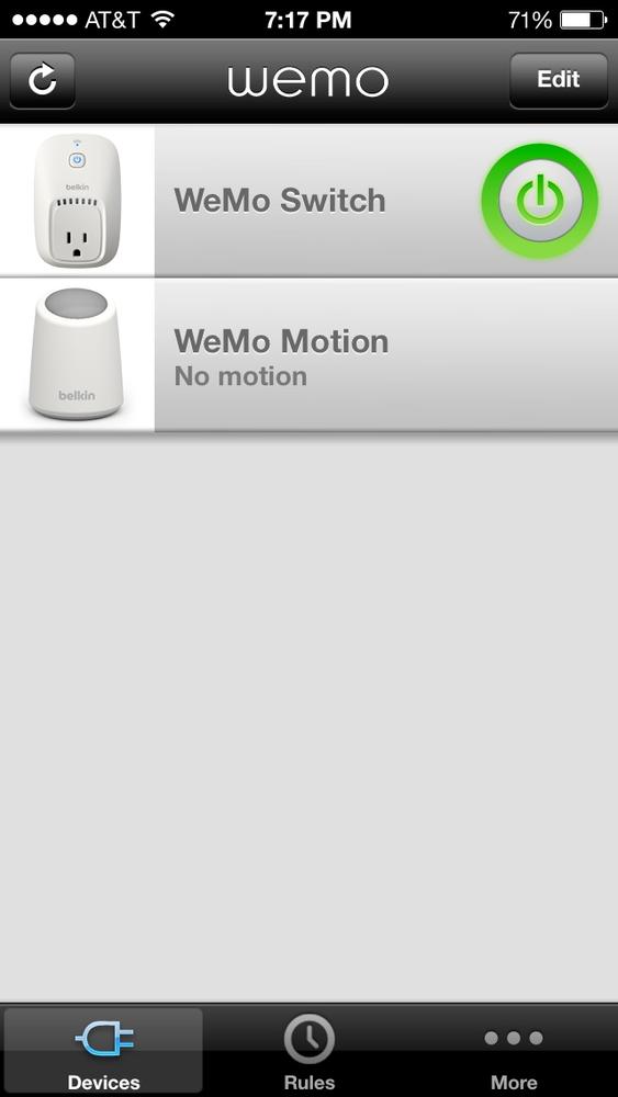 The WeMo Switch app