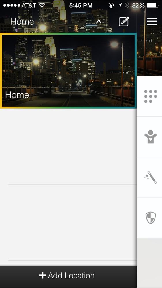 SmartThings App interface for viewing and adding locations