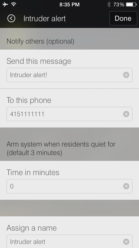 SmartThings App configuration for “Intruder alert” customization
