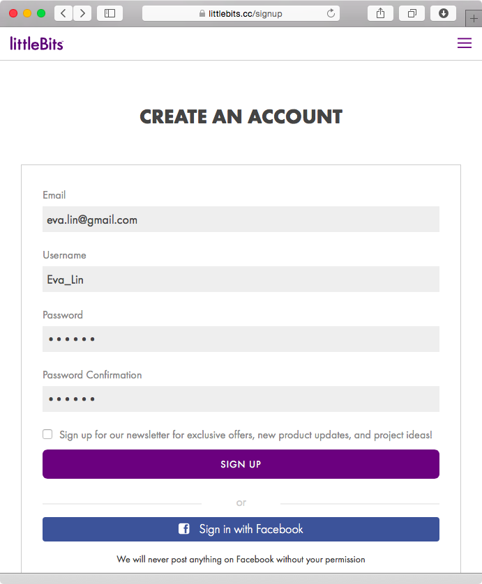 Signing up for a littleBits account