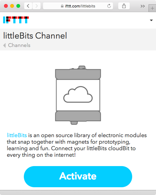 Turning on the littleBits Channel on IFTTT