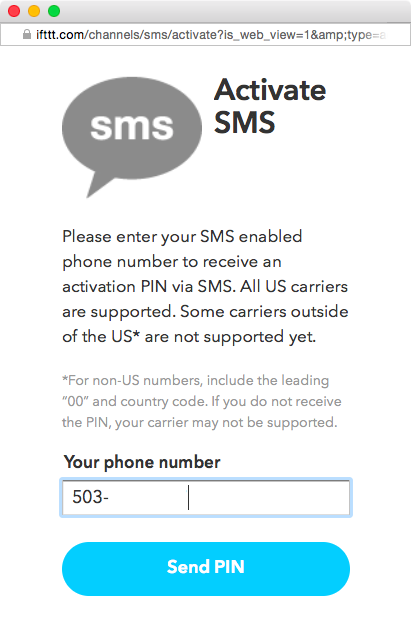 Activating the SMS action channel