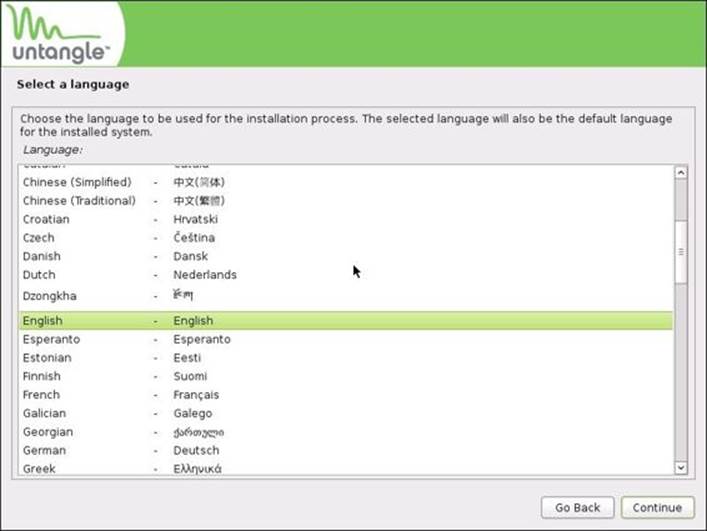 Step 2 – selecting the installation wizard language