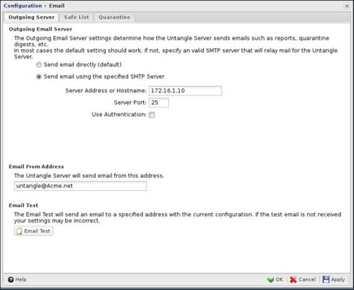 Configuring the outgoing e-mail server