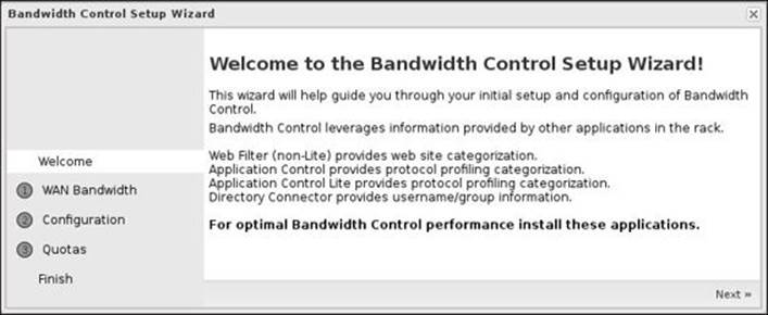 Bandwidth Control setup wizard