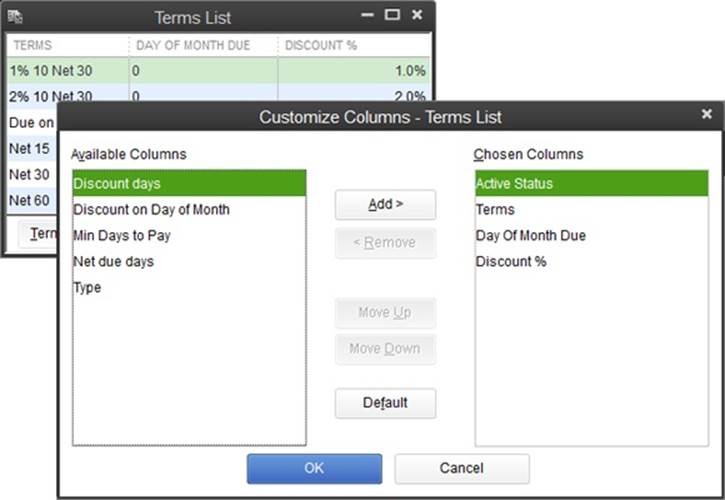 You can add, remove, or reorder the fields in the Customize Columns dialog box.The fields are listed from top to bottom in the Chosen Columns list, but they appear from left to right in the list window.