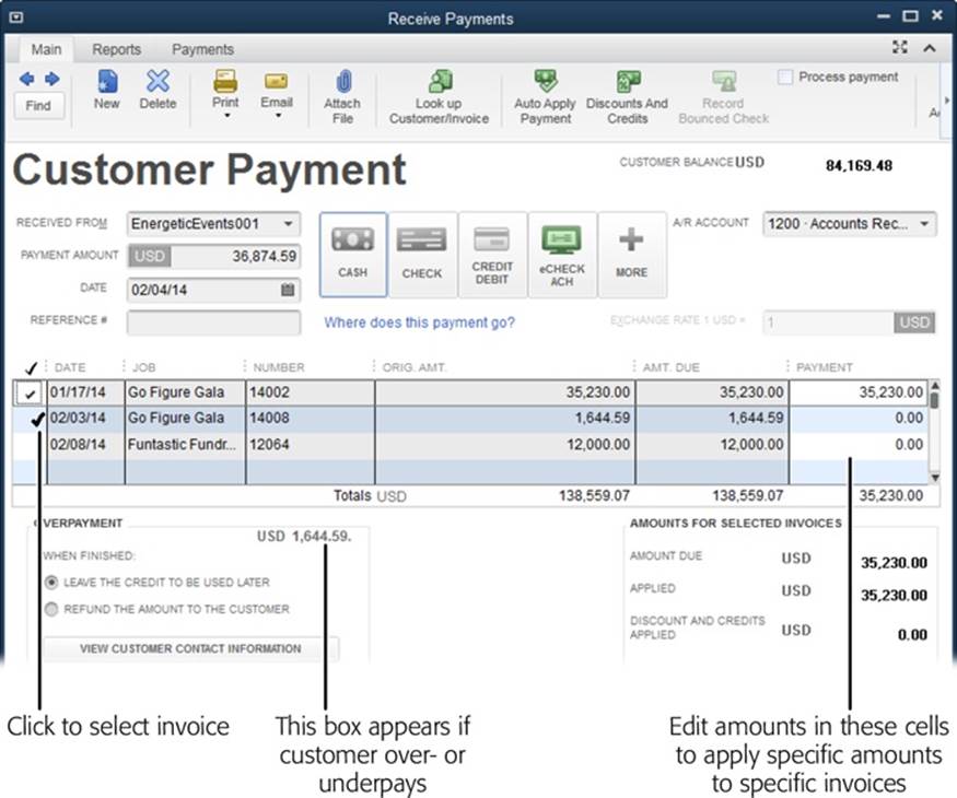 Sometimes, the amount your customer sends doesn’t match any combination of open invoices. If that’s the case, edit the values in the Payment column to allocate the payment to those invoices. (The total has to match the total payment.)