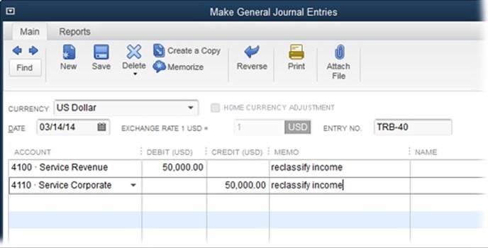 QuickBooks follows your lead in numbering journal entries. For your first journal entry, you can type a journal entry code, such as your initials and a sequence number (TRB-1, for example). As you create additional journal entries, QuickBooks increments the journal entry number to TRB-2, TRB-3, and so on.