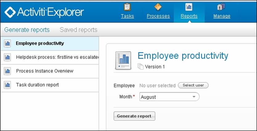 Time for action –­ reporting using the Activiti Explorer