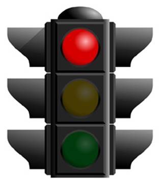 A traffic light, displaying red to mean “stop”Wikimedia Commons: