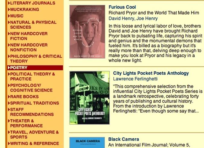 The Poetry link on the City Lights Bookstore website