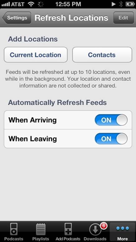 Refresh podcasts by geolocation in the Downcast podcast app