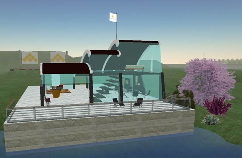 A now-decommissioned virtual home of the IA Institute, in Second Life