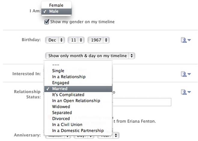 Facebook’s previous gender and relationship choice lists