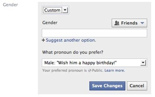 Facebook’s updated Gender selection interface