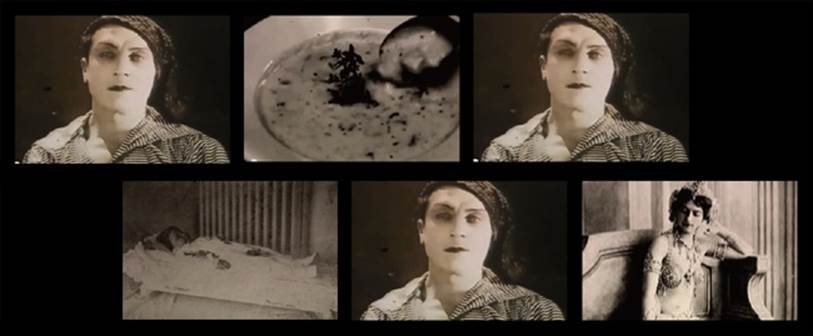 Frames from each section of the Kuleshov filmCaptured with screenshots from YouTube: