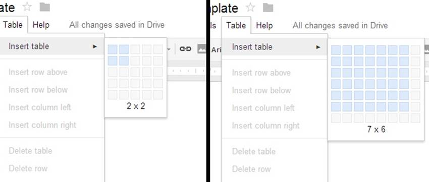 Google Drive’s Insert Table microinteraction has an expanding hover window that lets users visually determine the size of the table. (Courtesy Kjetil Holmefjord and Little Big Details.)