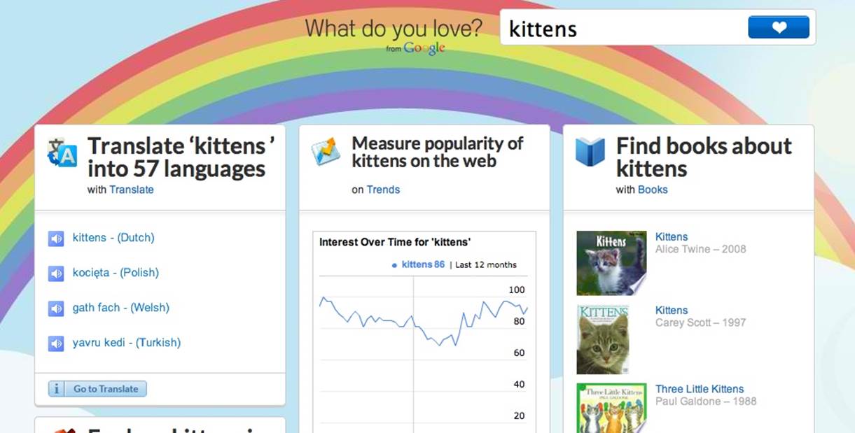 What do you love? won’t let you enter expletives. It just changes the word to “kittens” and shows those results instead. (Courtesy Zachary Reese.)