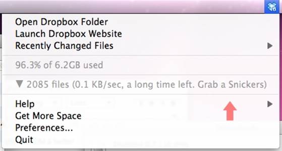 When there is a long upload time, Dropbox suggests you eat a candy bar while waiting. (Courtesy John Darke and Little Big Details.)