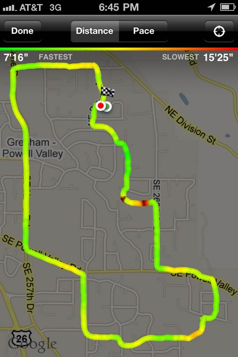 Nike+ App shows your slowest and fastest pace on its route map. (Courtesy David Knepprath and Little Big Details.)