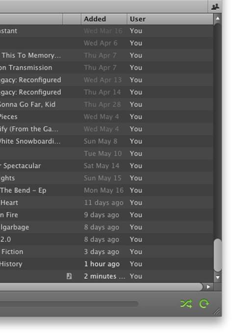 The songs in the “Added” column on Spotify fade over time. (Courtesy Jorge Nohara and Little Big Details.)