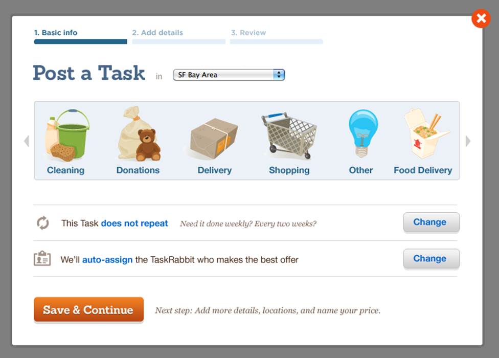 Step 1 of the redesigned TaskRabbit task microinteraction. (Courtesy Sarah Harrison.)