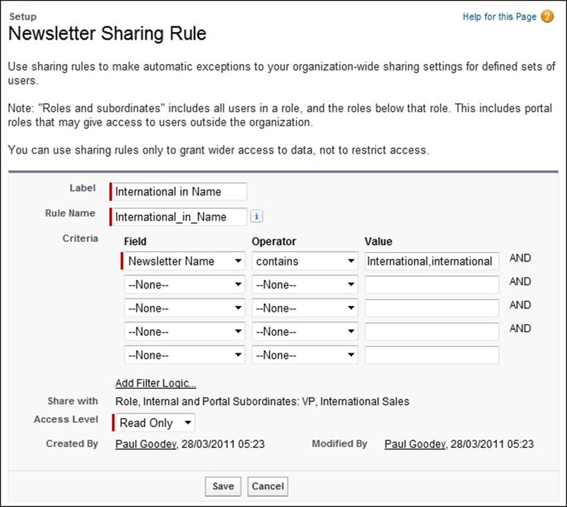 Criteria-based sharing rules