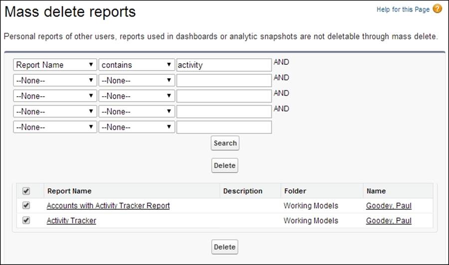 Mass deleting reports