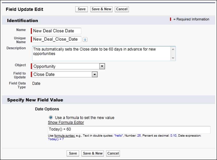 Configuring field updates for workflow rules and approval processes