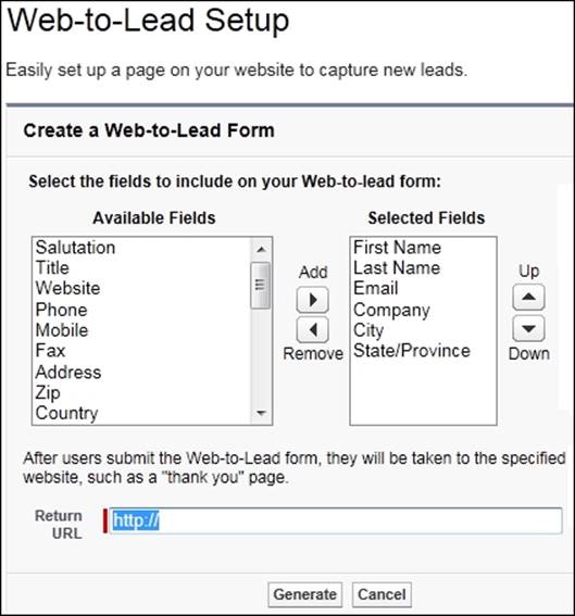 Generating the Web-to-Lead HTML code