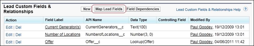 Lead conversion field mappings
